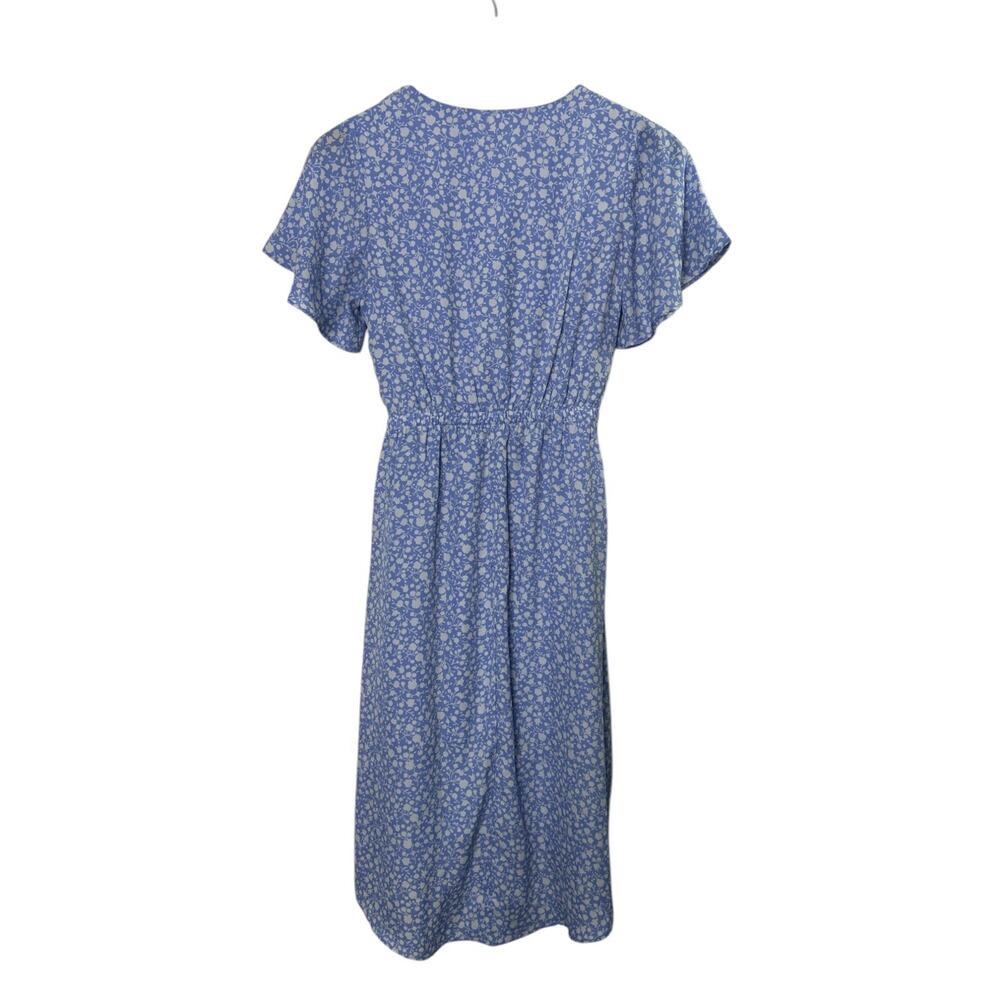 Sienna Sky Blue & White Print Flutter Sleeve Faux Wrap Dress Women's Sz Small - Picture 4 of 5